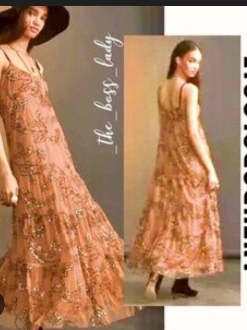 Anthropologie sequined tulle Rust-Tone Floral Tiered Maxi Dress